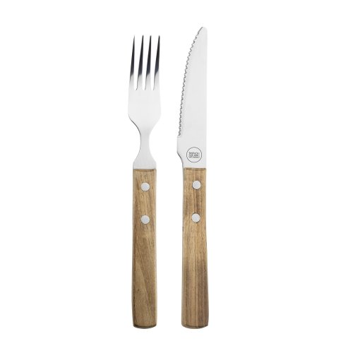 Maple Acacia Wood Steak Knife & Fork Set