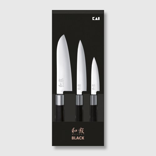 Wasabi Black 3 Piece 10cm Utility, 15cm Chef & 16.5cm Santoku Knife Set