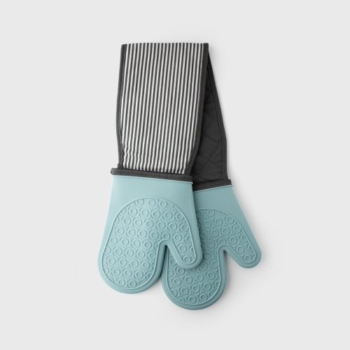 Steamproof Silicone Double Oven Gloves, Aqua