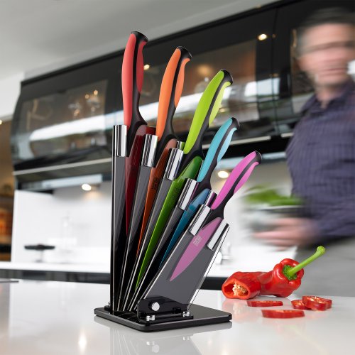 Dexterity 5 Piece Kitchen Knife & Fan-Shaped Acrylic Knife Block Set