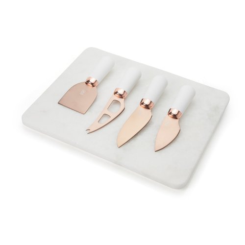 Brooklyn Rose Gold 4 Piece Cheese Knife & Marble Cheese Board Set