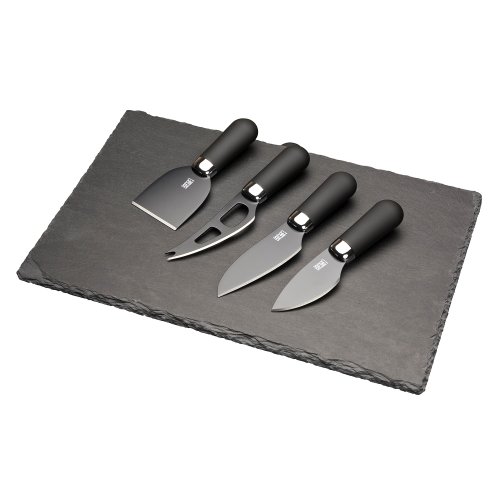 Brooklyn Chrome 4 Piece Ceramic-coated Cheese Knife & Slate Cheese Board Set