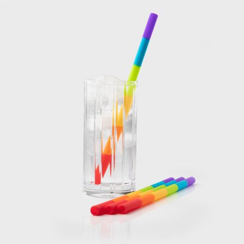 Set of Four Rainbow Silicone Reusable Drinking Straws