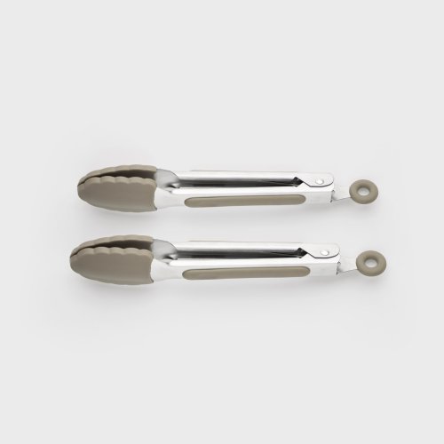 Set 2 Mini Stainless Steel Silicone Tongs Grey