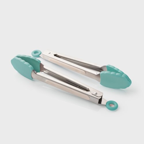 Set of Two Buttermilk & Turquoise Two-Tone Mini Stainless Steel Tongs