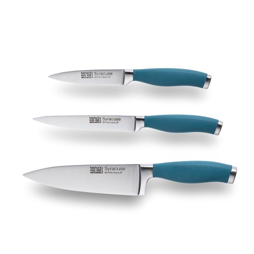 Syracuse Soft Grip Air Force Blue 3 Piece Paring, All Purpose & 15cm Chef's Knife Set