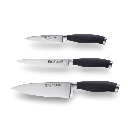 Syracuse Soft Grip Black 3 Piece Paring, All Purpose & 15cm Chef's Knife Set