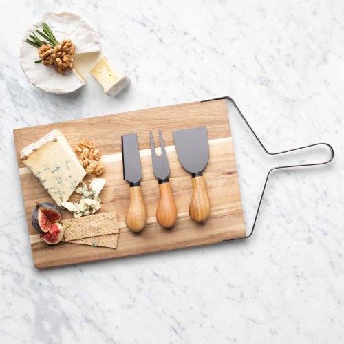 Acacia Cheese Board & 3 Piece Cheese Knife Set