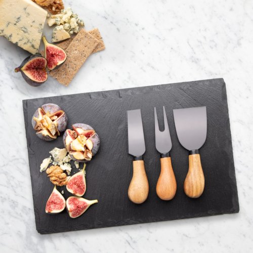 Slate Cheese Board & 3 Piece Acacia Wood Cheese Knife Set