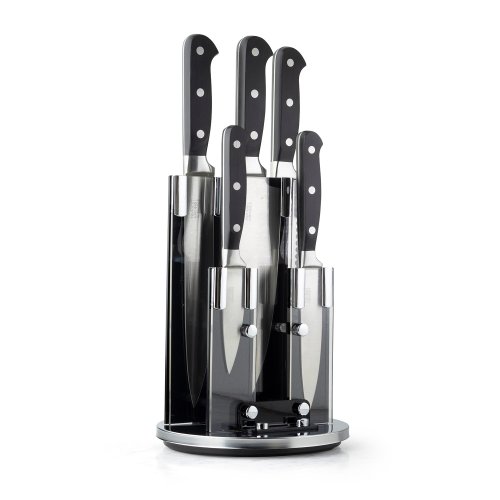 Harrow 5 Piece Kitchen Knife & Revolving Acrylic Knife Block Set