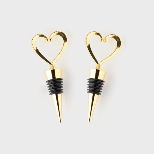 Taproom Two Piece Gold Heart Bottle Stopper Set