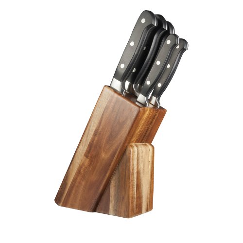 5 Piece Kitchen Knife & Acacia Wood Knife Block Set