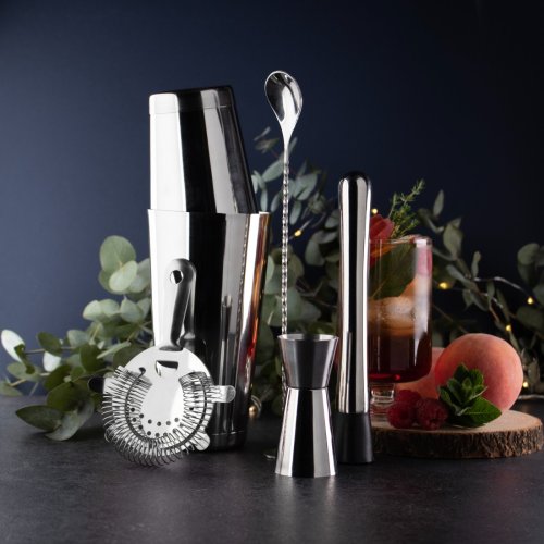 Five Piece Cocktail Set with Stainless Steel Boston Cocktail Shaker