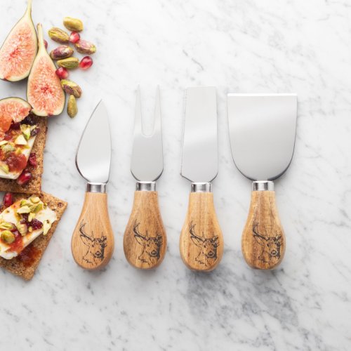 Four Piece Stag Acacia Wood Cheese Knife Set