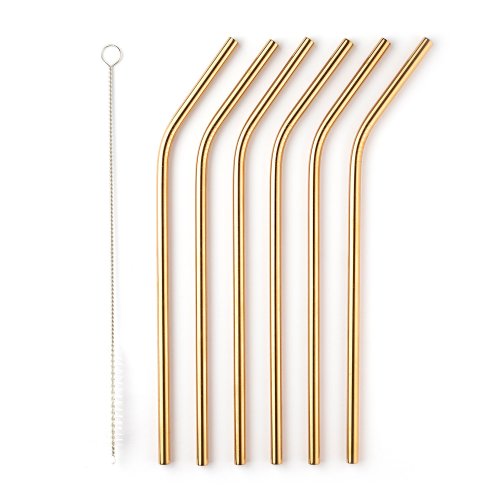 Taproom 6 Bent Rose Gold Stainless Steel 21cm Drinking Straws 