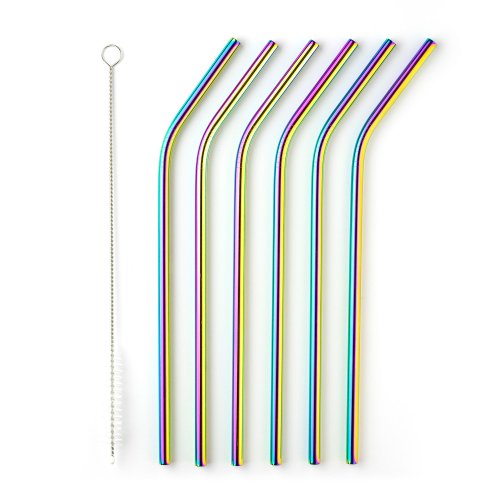 Taproom 6 Bent Iridescent Stainless Steel 21cm Drinking Straws 
